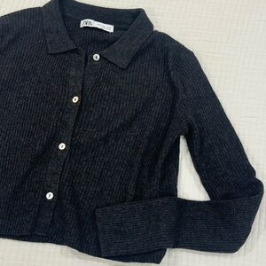 Dark Grey Wool Blend Cardigan